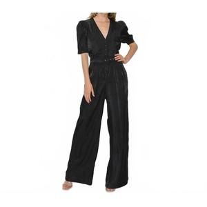 NEW INA FASHION v- neck satin jumpsuit in black